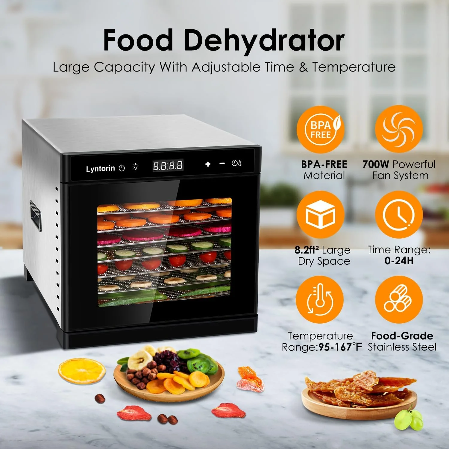 OUWI Food Dehydrator Machine, 700W 8 Trays Dehydrators for Food and Jerky with 95-167℉ Temperature & 24H Timer, Food Dehydrator 19pcs Tray&Sheet