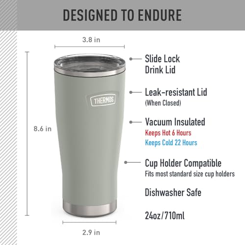 THERMOS ICON SERIES, Stainless Steel Cold Tumbler with Slide Lock, 24 Ounce, Sandstone