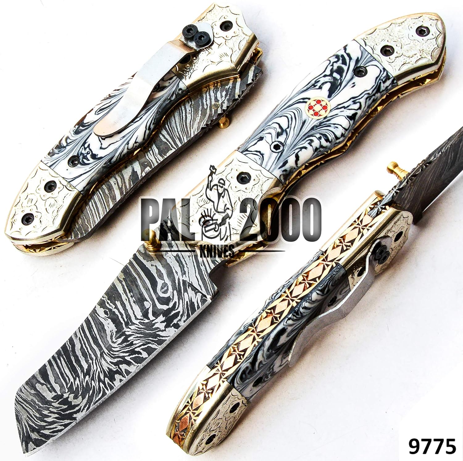 FOL-9775 Handmade Damascus Steel Folding Pocket Hunting Knife with Sheath