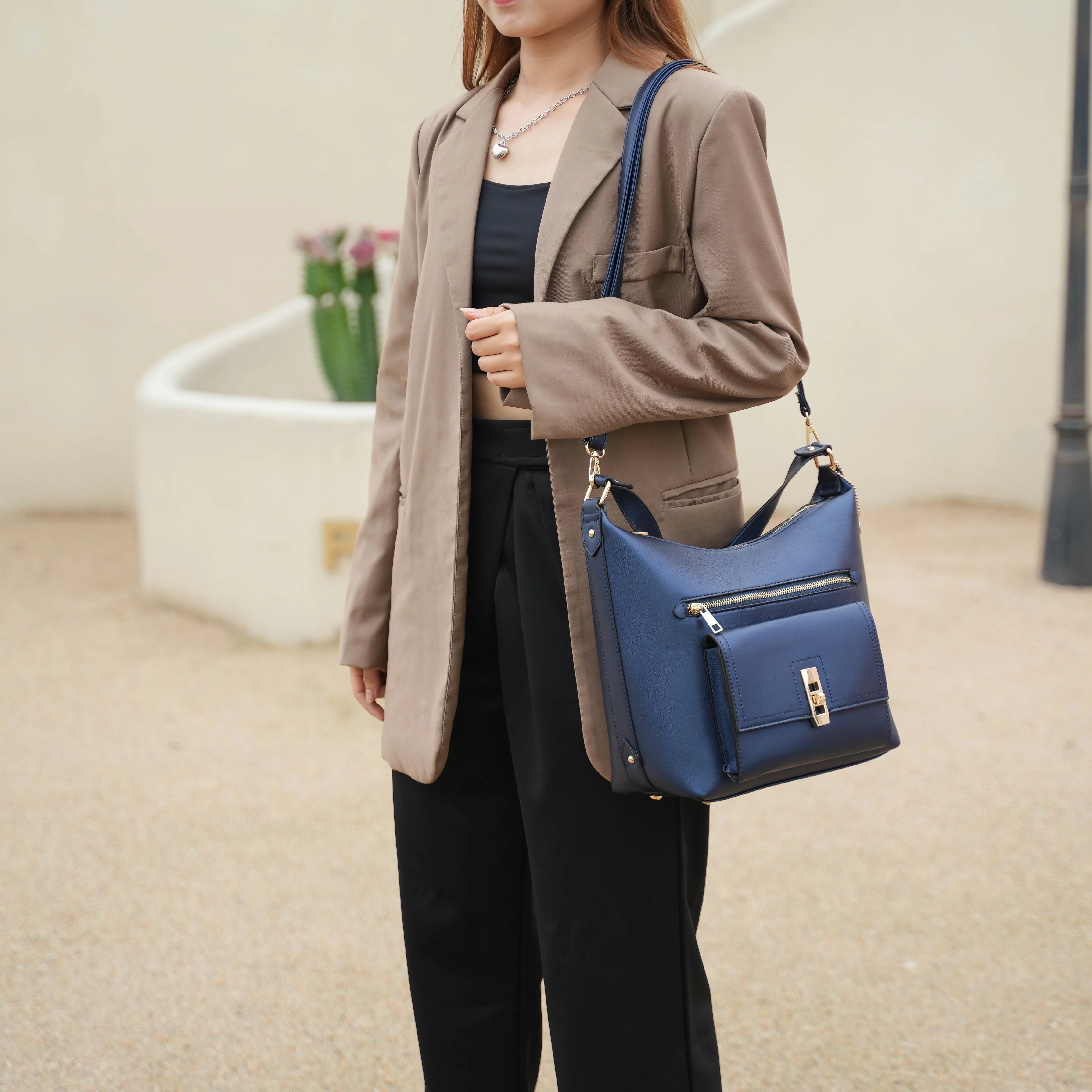 MKF Collection Clara Vegan Leather Women's Shoulder Bag & Wristlet Wallet, Chic Hobo Purse Handbag by Mia K - Dark Purple