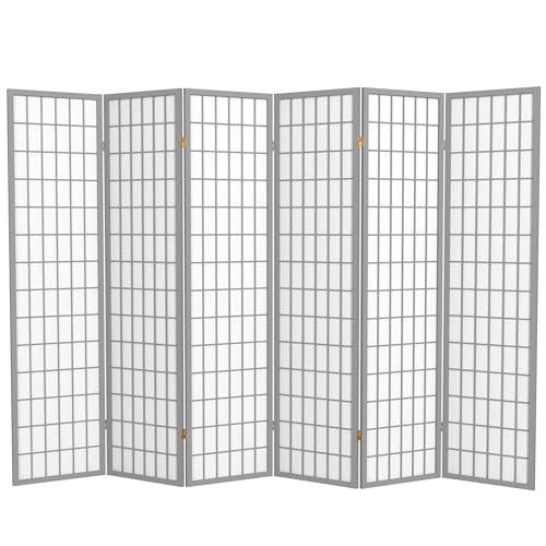 Red Lantern 6 ft. Tall Window Pane Shoji Screen-Natural-4 Panels Room Divider