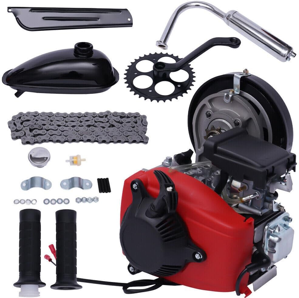 49CC 4-Stroke Bike Engine Kit DIY Motorized Petrol Bike Engine Motor Scooter Kit Belt Gear Single Cylinder Gas Petrol Bicycle Engine Kit with Air Cooled