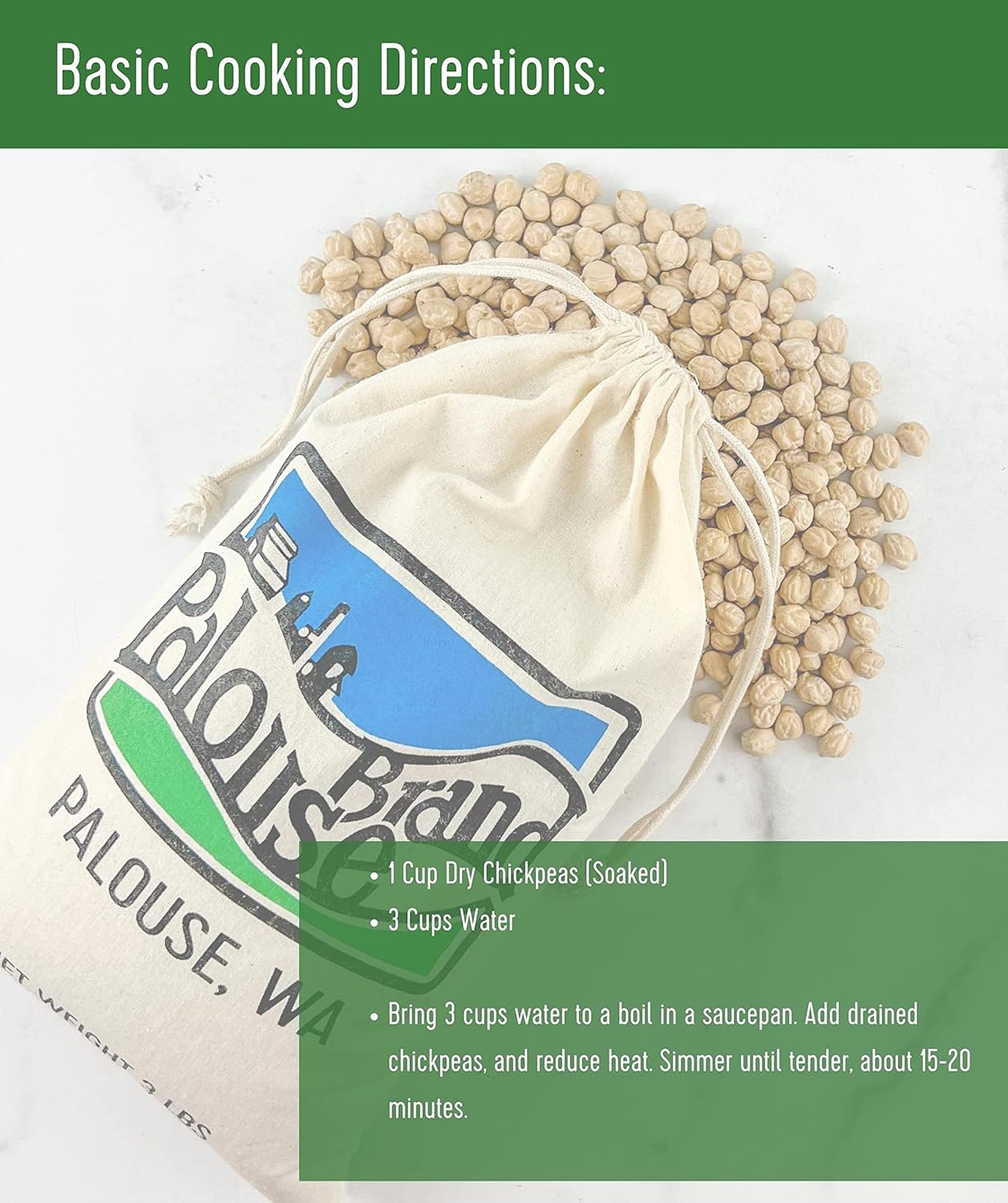 Chickpeas | Garbanzo Beans | 4 LBS | Family Farmed in Washington State | 100% Desiccant Free | Non-GMO Project Verified | Kosher Parve | Field Traced | Kraft Bag