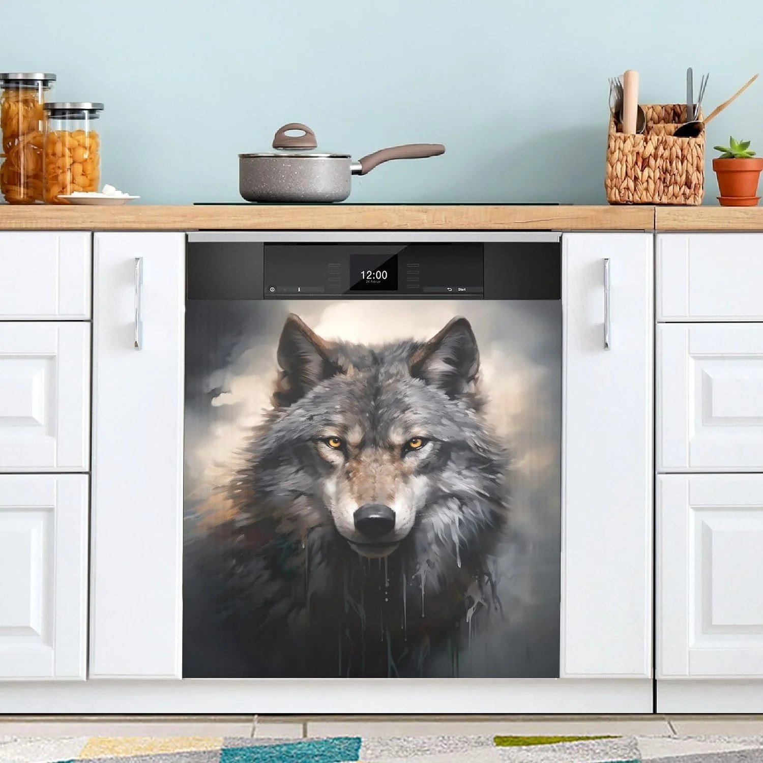 Coolnut Magnetic Dishwasher Stickers Wolf Portrait Kitchen Dishwasher Cover Sticker, Panel Decal Home Cabinet Appliances Stickers 23in W x 26in H Home Decor