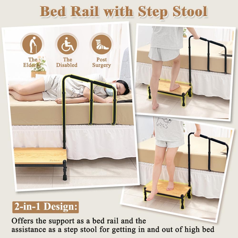 Zelen Bed Steps for High Beds for Adults Bed Assist Rail with Step Seniors Elderly Bed Step Stool with Handle for Seniors Bedside Foot Stools Medical Step Platform Heavy Duty with Straps
