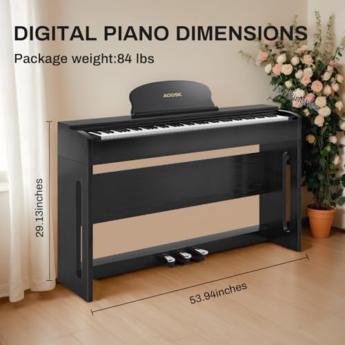AODSK 88-Key Weighted Hammer Action Digital Piano with Speakers,Furniture Stand and Triple Pedals,Beginner's Course- Comes With Headphones,Piano Lessons,B-83S