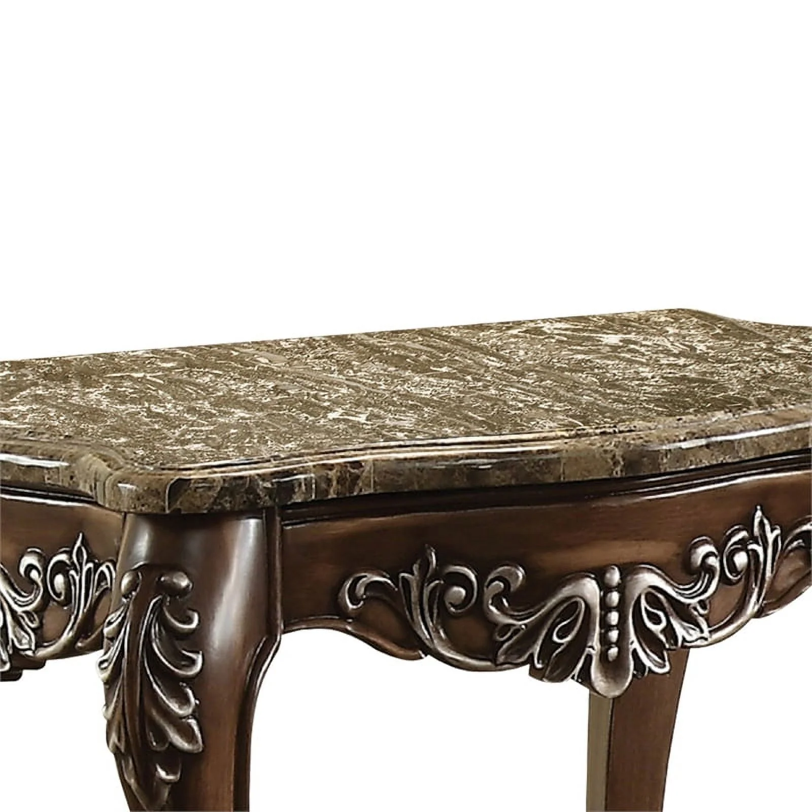 Benzara BM177648 Wooden End Table with Marble Top, Antique Oak Brown - 23.62 x 29.53 x 29.53 in.