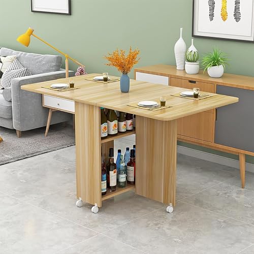 Mobile Folding Dining Table,Drop Leaf Table,Versatile Dinner Table with 6/8 Wheels and 2 Storage Racks,Drop Leaf Table for Small Space Space Saving Dining Table for Kitchen,Living Room (Color : E, S