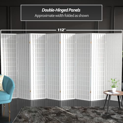 Red Lantern 6 ft. Tall Window Pane Shoji Screen-Natural-4 Panels Room Divider
