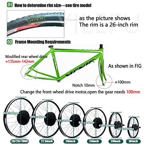 E-Bike Kit 48V Rotate Wheel Hub Motor Kit Brushless Non-Gear Cycling Motor Kit with LCD3 Display Controller PAS Brake Lever for Electric Bike Conversion Kit,48V/1500W-24in