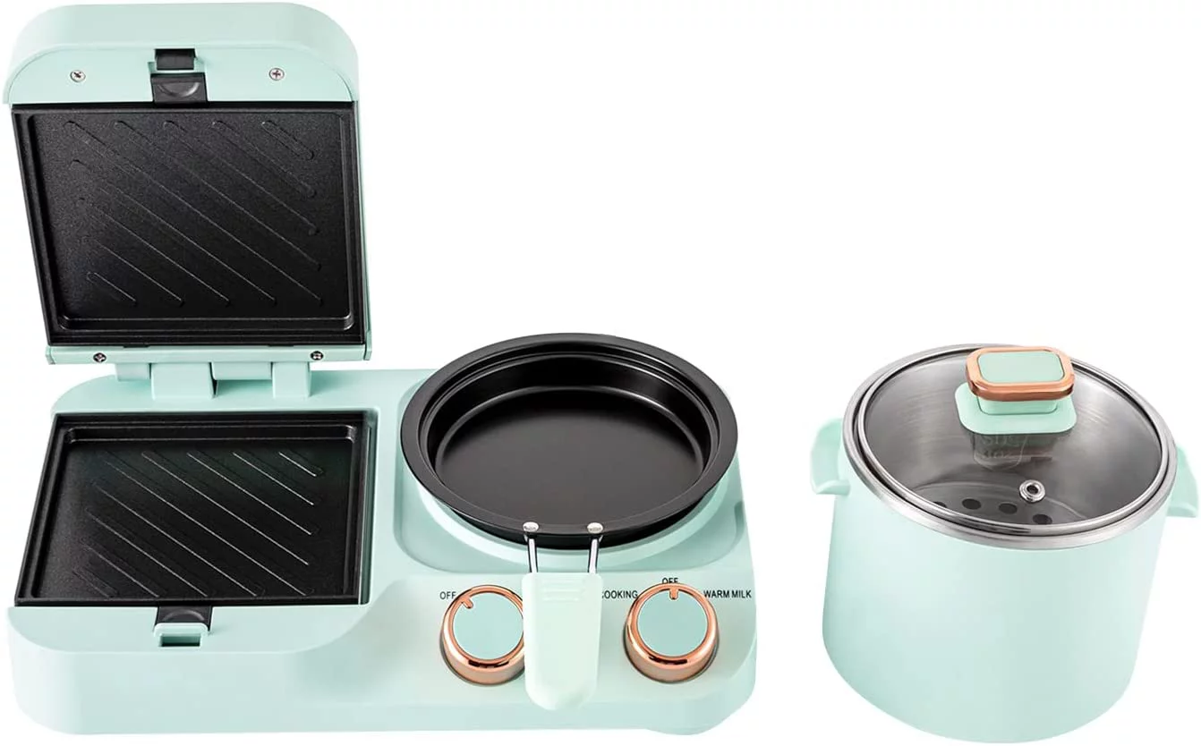 OUKANING 3 in1 Breakfast Station Electric Multifunctional Toaster Soup Pot Frying Pot Sandwich Machine Non-stick