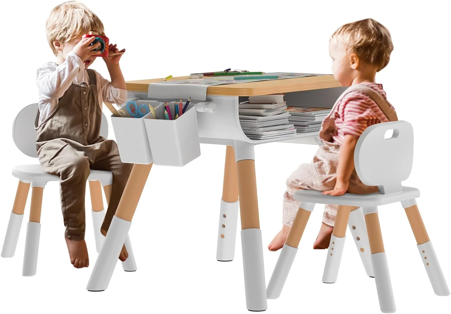 Kids Table and Chair Set, Wooden Table and Chair Set, Kids Study Table and Chairs Set, Adjustable Height, Waterproof and Graffitiable Kid Table and Chair Set for Kids Arts & Crafts,Homework & Play