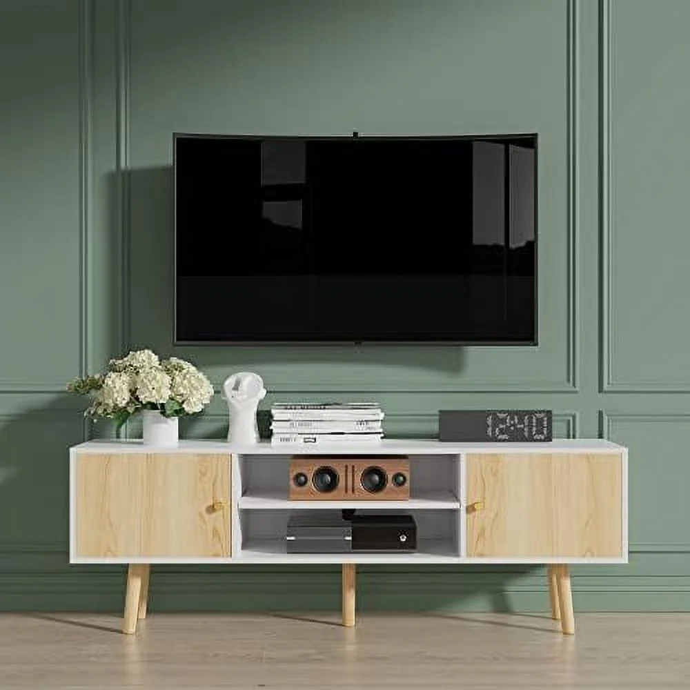 TJUNBOLIFE Wooden TV Stand for 60/65 inch TV  Modern Rustic Entertainment Center with Large   Media Console Tables for Living Room Bedroom and Office  Oak