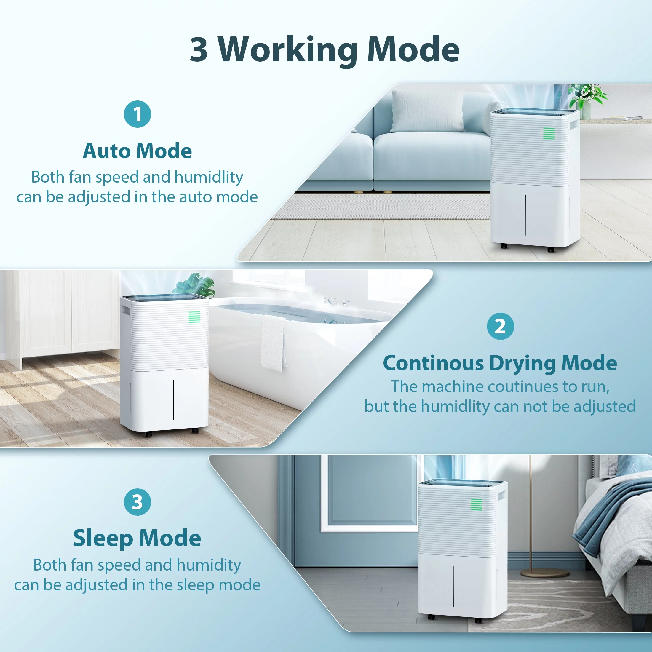 Auseo 45 Pints Dehumidifiers with handle, Dehumidifier with Drain Hose, 3 Operation Modes, 24H Timer, Portable Dehumidifier for Basement/Bathroom/Laundry Room