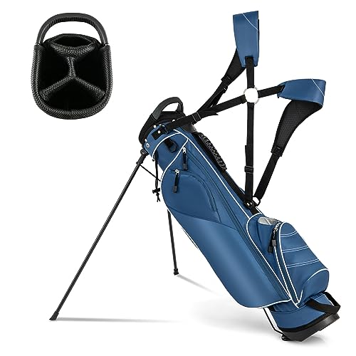Golf Stand Bag, Portable Golf Clubs Bag w/4 Way Dividers, 4 Pockets, Adjustable Shoulder Straps, Pencil Golf Bag w/ 2 Non-Slip Stand, Lightweight Golf Bag for Men Women