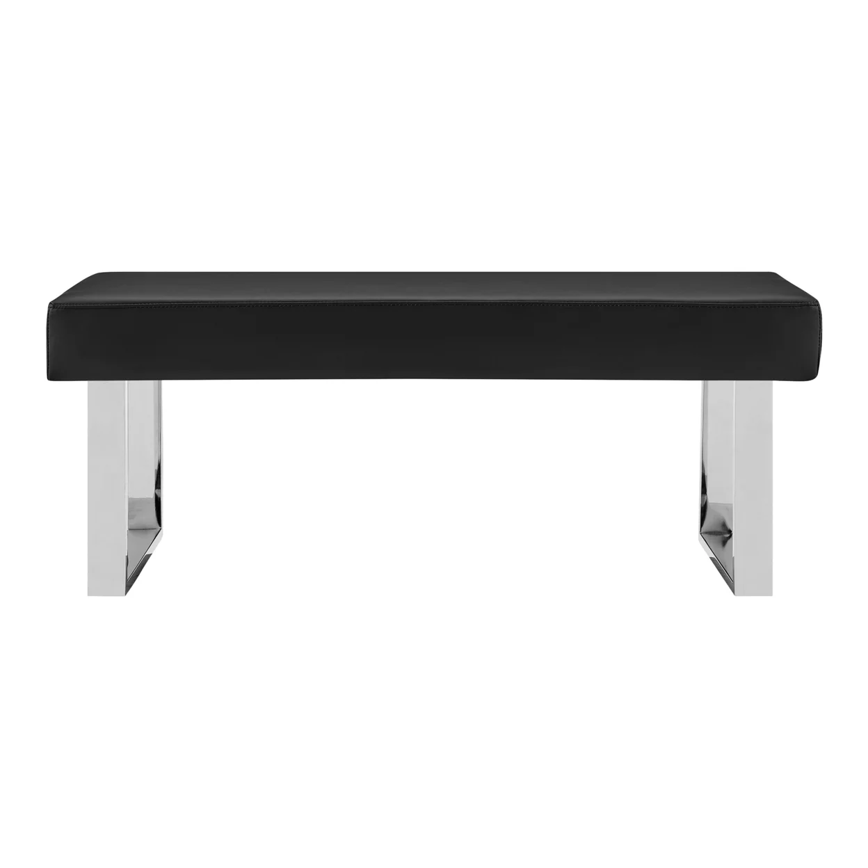 48 Inch Bench with Leatherette Padded Seat and Metal Frame, Black- Saltoro Sherpi