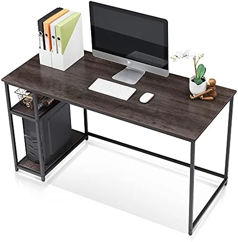 BIUBAIDAO Computer Desk with Shelves  Office Desk for Living Room Small Desk with  Space  Home Office Desks  Vanity Desk with Gold Legs PC Laptop Table (Brown  55")