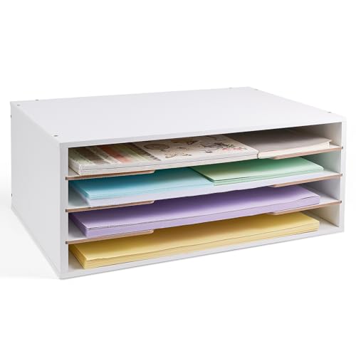 12x18 Construction Paper Organizer, Larger Size Wooden Literature Organizer, 6-Tier Desktop File Organizer for Home and Classroom, Adjustable Paper Sorter for Office