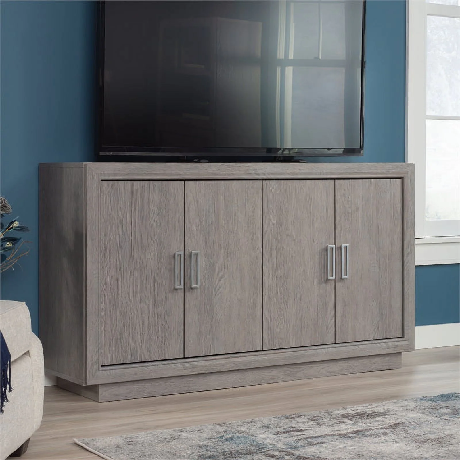 Pemberly Row Modern Engineered Wood Credenza in Ashen Oak Finish