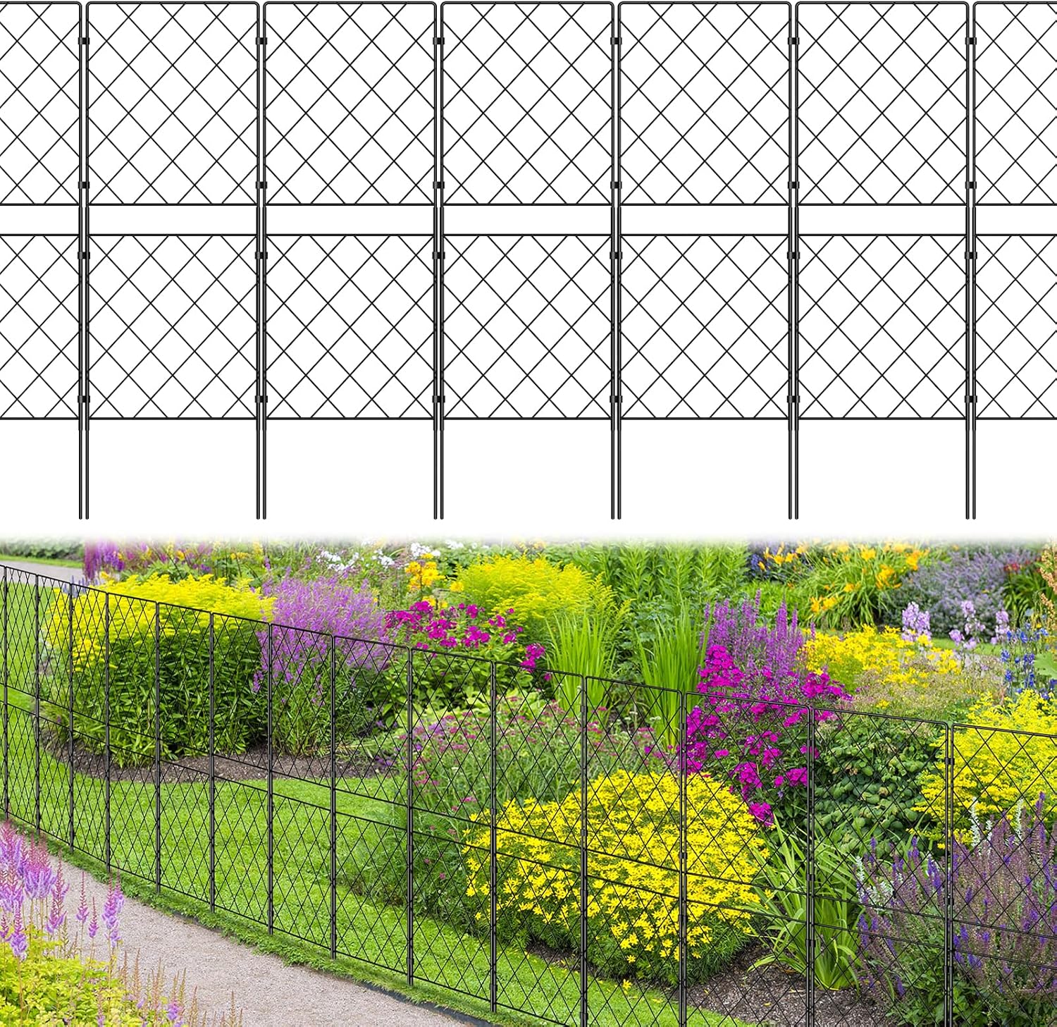 Decorative Garden Fence 10 Panels 38in (H) x 10.5ft (L) Border Animal Barrier, Rustproof Metal Wire Landscape Wire Edge Flower Bed Fencing for Patio Yard Outdoor Decor, Square