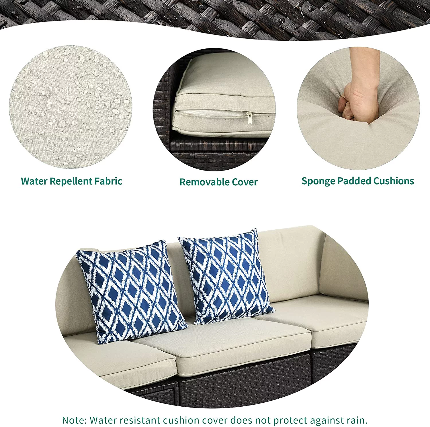 DWVO 7 Pieces Outdoor Patio Sectional Sofa Sets All-Weather PE Rattan Wicker Conversation Set with Table Cushions Patio Furniture Set Outside Couch for Porch Lawn Garden, Black