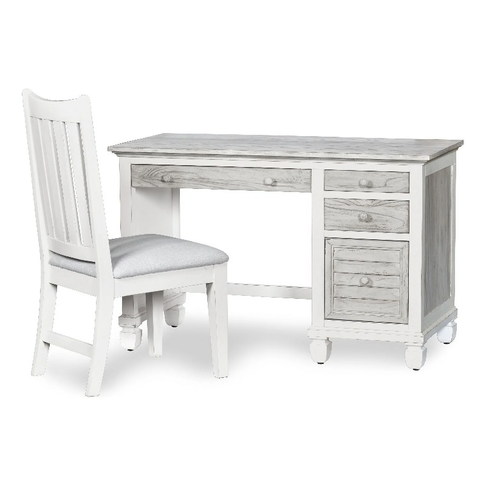 Sea Wind Florida Islamorada Wood Desk & Chair Set in Gray/White