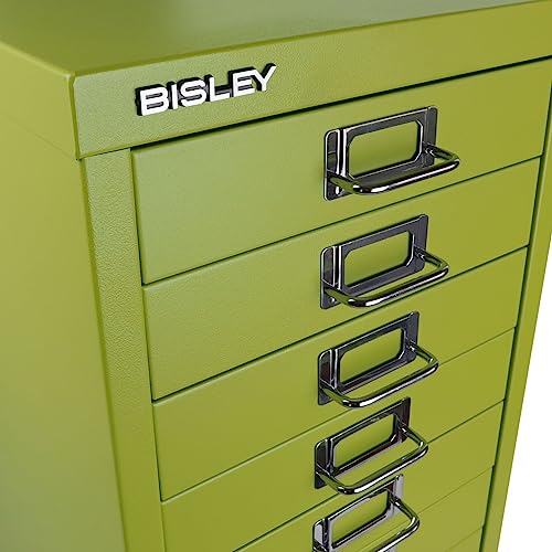 Bisley 10-Drawer Steel MultiDrawer Cabinet - Black, Chrome Pull Handles with Label Holders, Powder-Coated Steel, Removable Drawers, Fits Under Most Desks, Labels Included