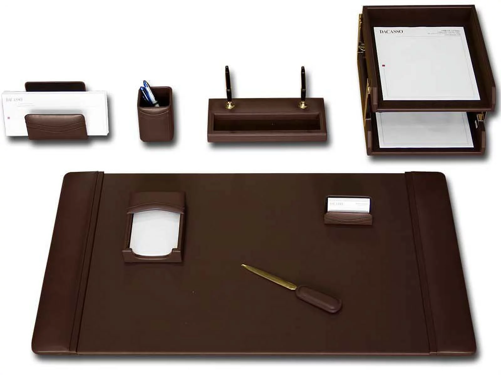 Chocolate Brown Leather 10-Piece Desk Set