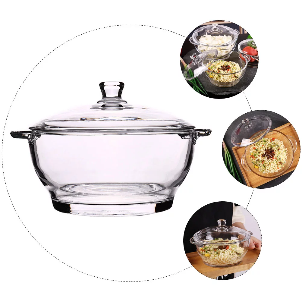1pc Kitchen Glassware Salad Bowl Tempered Glass Bowl Microwave Oven Food Bowl