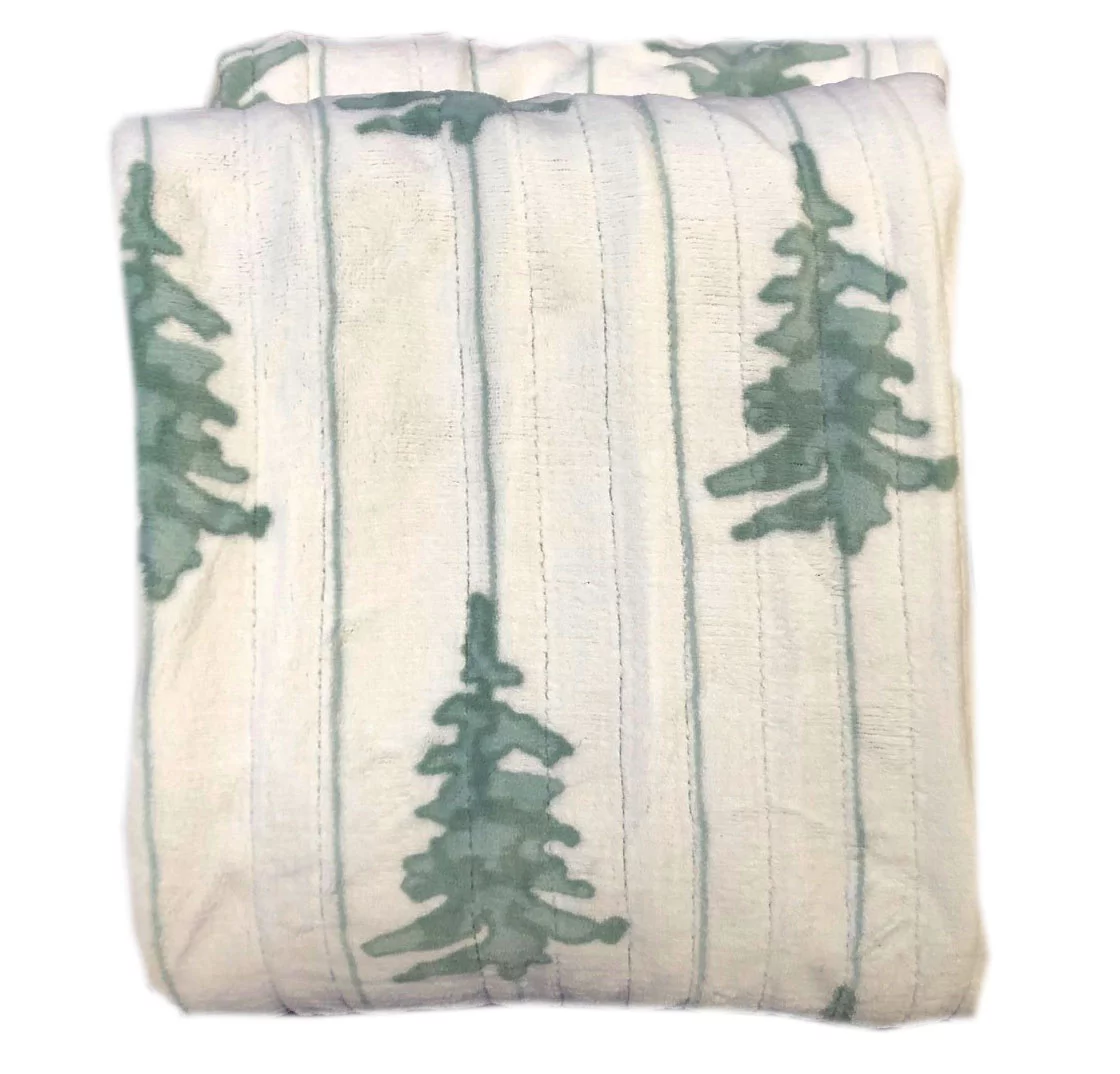 Sunbeam Microplush Comfy Toes Electric Heated Throw Blanket Foot Pocket Holiday Trees