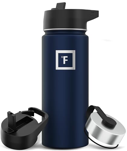 IRON °FLASK Camping & Hiking Hydration Flask with 3 Lids - Stainless Steel, Double Walled & Vacuum Insulated Water Bottle - Leak Proof & BPA Free (Midnight Black, Straw - 40 oz)