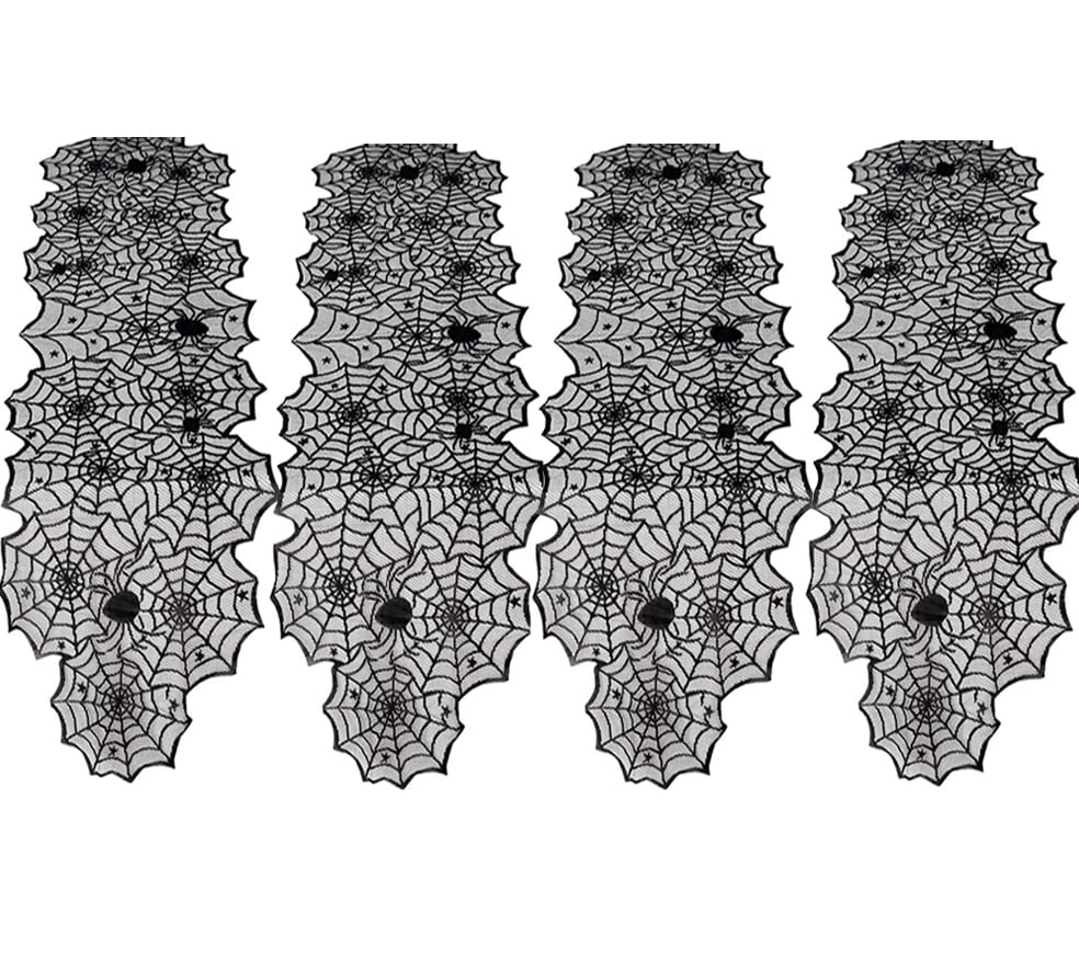 B-COOL Halloween Table Runners Lace 10 Packs Black Spider Web Linens Polyester Creepy Table Cloth for Halloween Party Dinner Gathering Gothic Festival Table Decoration 18x72inch