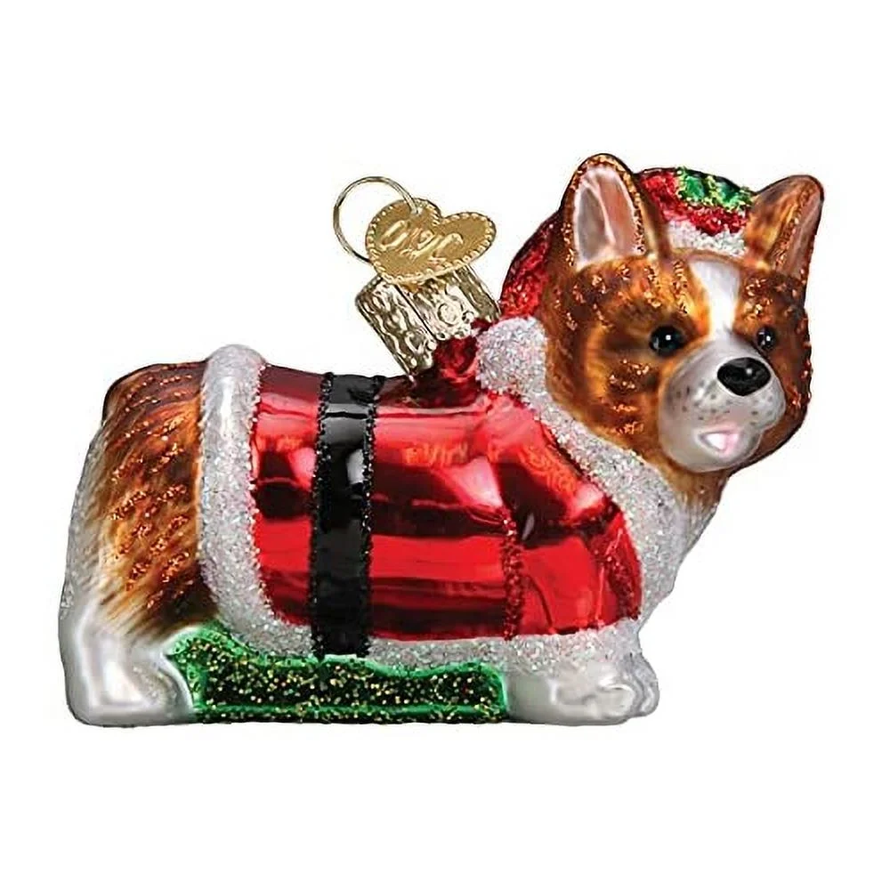 Old World Christmas Holly Hat Corgi Puppy Glass Ornament Dog Santa 12627