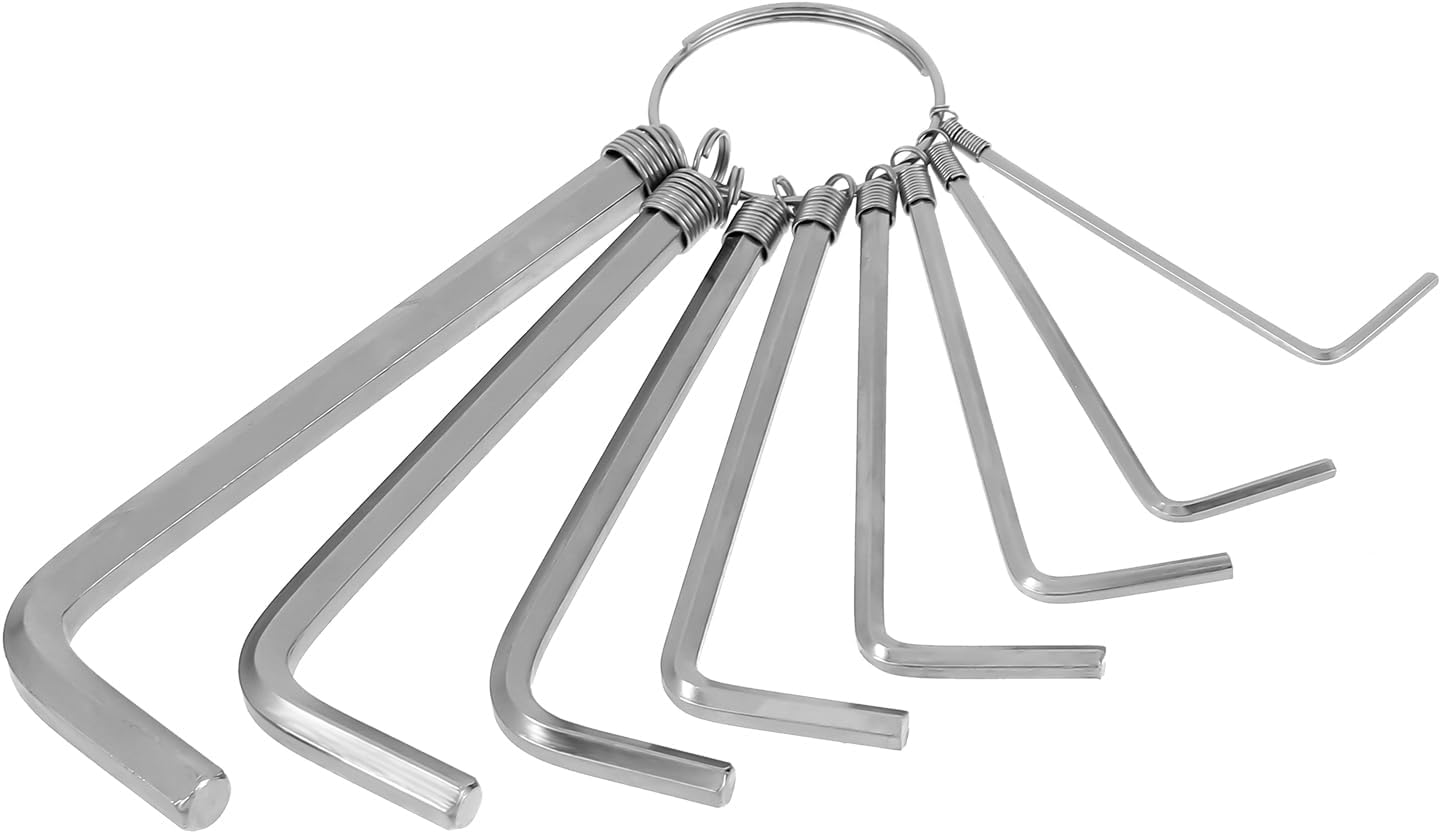 8pcs Hex Key Set Silver Allen Wrench Set 1.5-6 mm Hex Key Key Chain Set Portable L Shape Bike Allen Wrench Repair Tool for Bike Motorcycle Repair Furniture Assembly Household DIY
