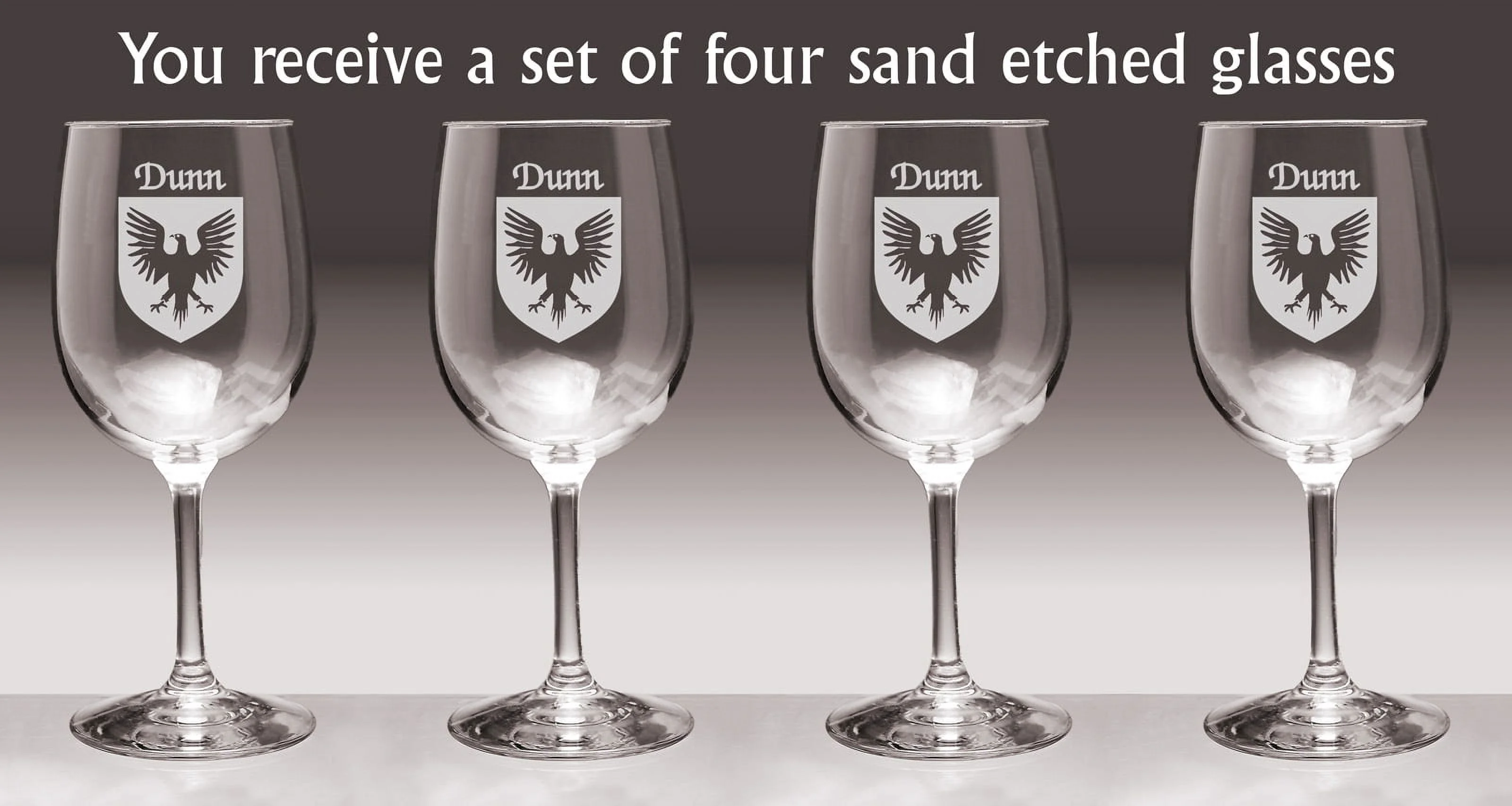 Dunn Irish Coat of Arms Wine Glasses - Set of 4 (Sand Etched)