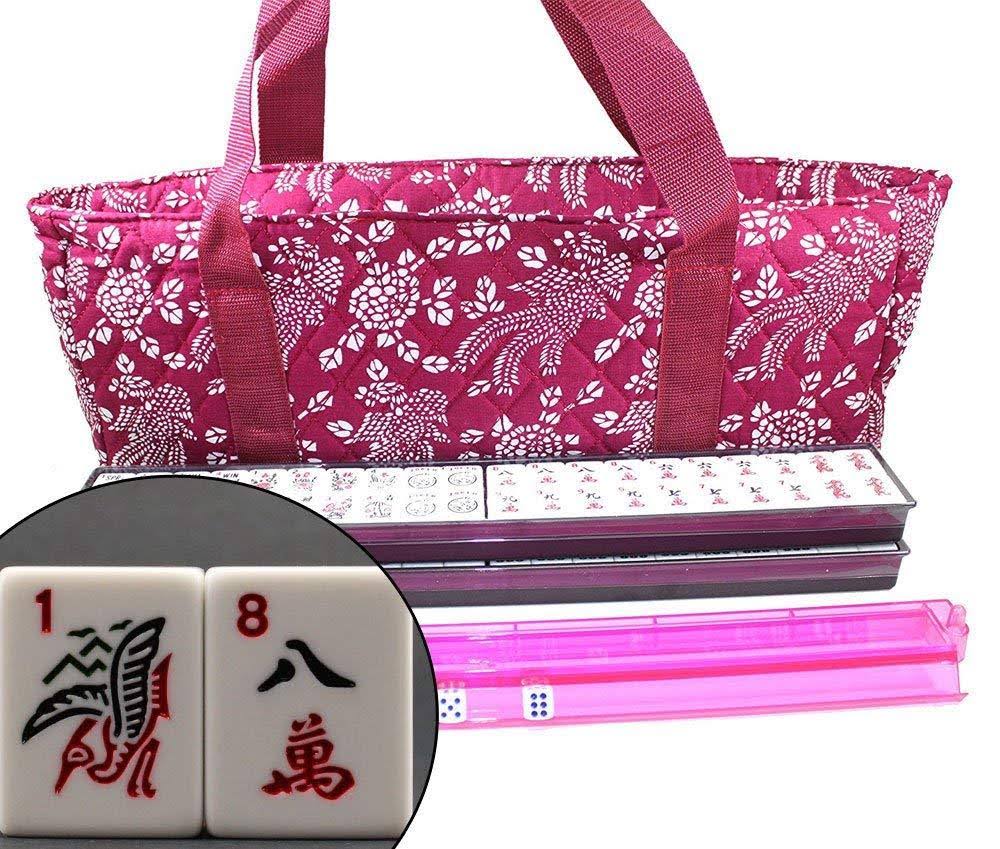 166 Tiles American Mahjong Set Violet Red Phoenix Soft Bag 4 Color Pushers/Racks Easy Carry Western Mahjongg
