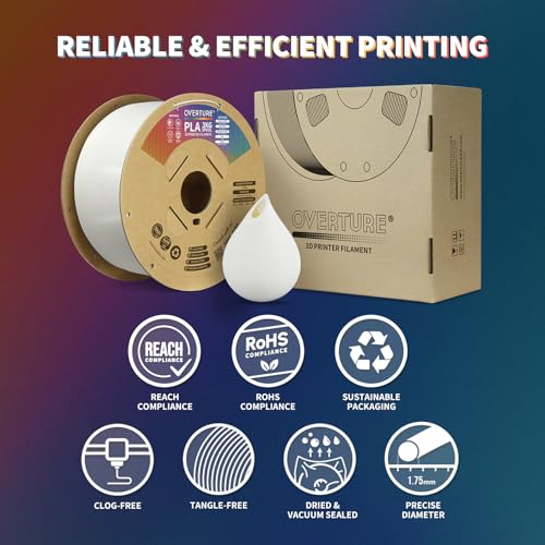 OVERTURE PLA Filament 1.75mm PLA 3D Printer Filament, 2kg Cardboard Spool (4.4lbs), Dimensional Accuracy +/- 0.02mm, Fit Most FDM Printer (Black 2-Pack)