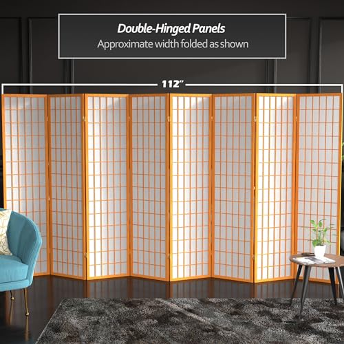 Red Lantern 6 ft. Tall Window Pane Shoji Screen-Natural-4 Panels Room Divider