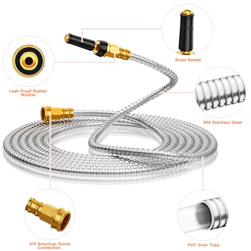 100 FT Garden Hose Expandable - 304 Stainless Steel Water Hose 100 FT - Heavy Duty Flexible Kink Free Hose, no Bite