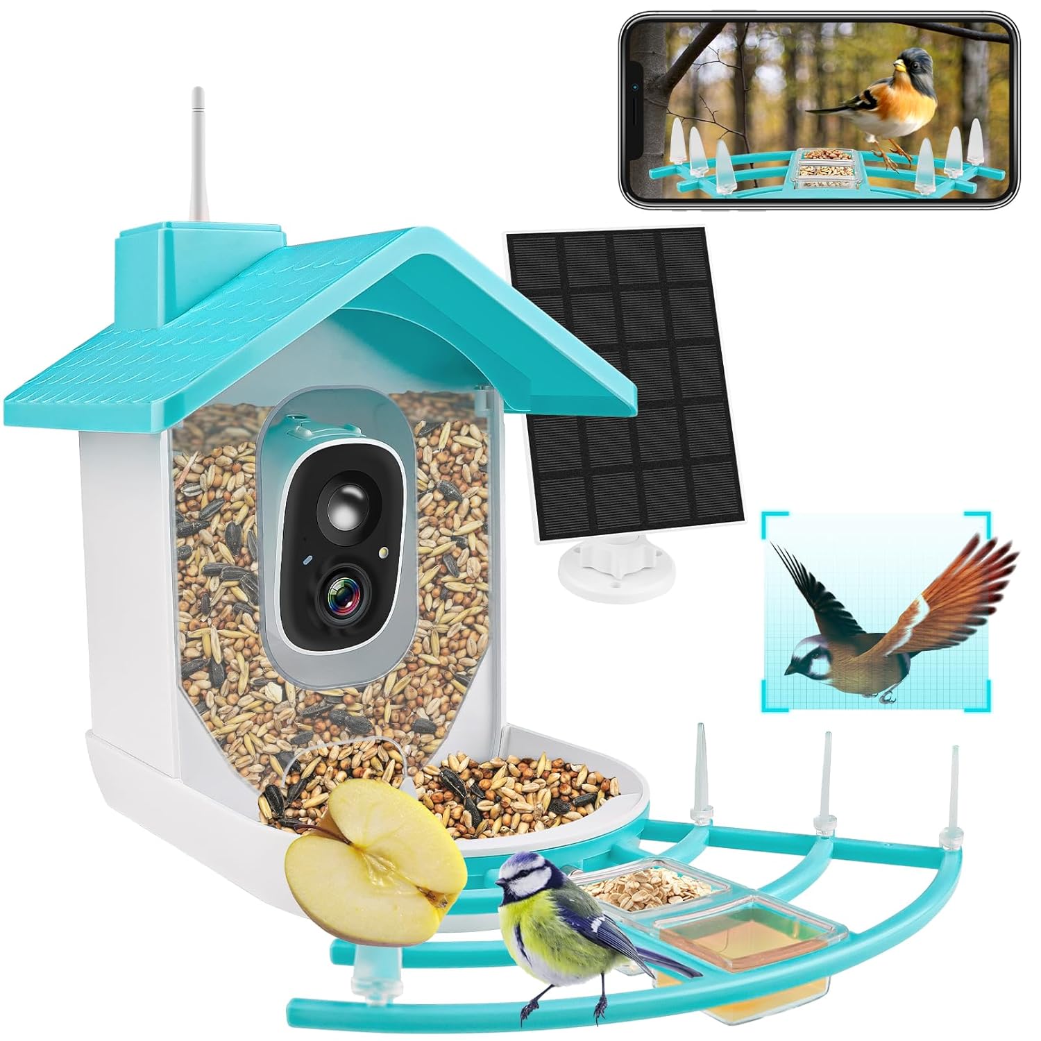 EBANKU Smart Bird Feeder with Camera, Solar Powered Dual Charge 1080P HD Video AI Identify 10000+Bird Species Bird Feeders for Outside, Bird Camera Gift for Bird Lover, Family, Friends