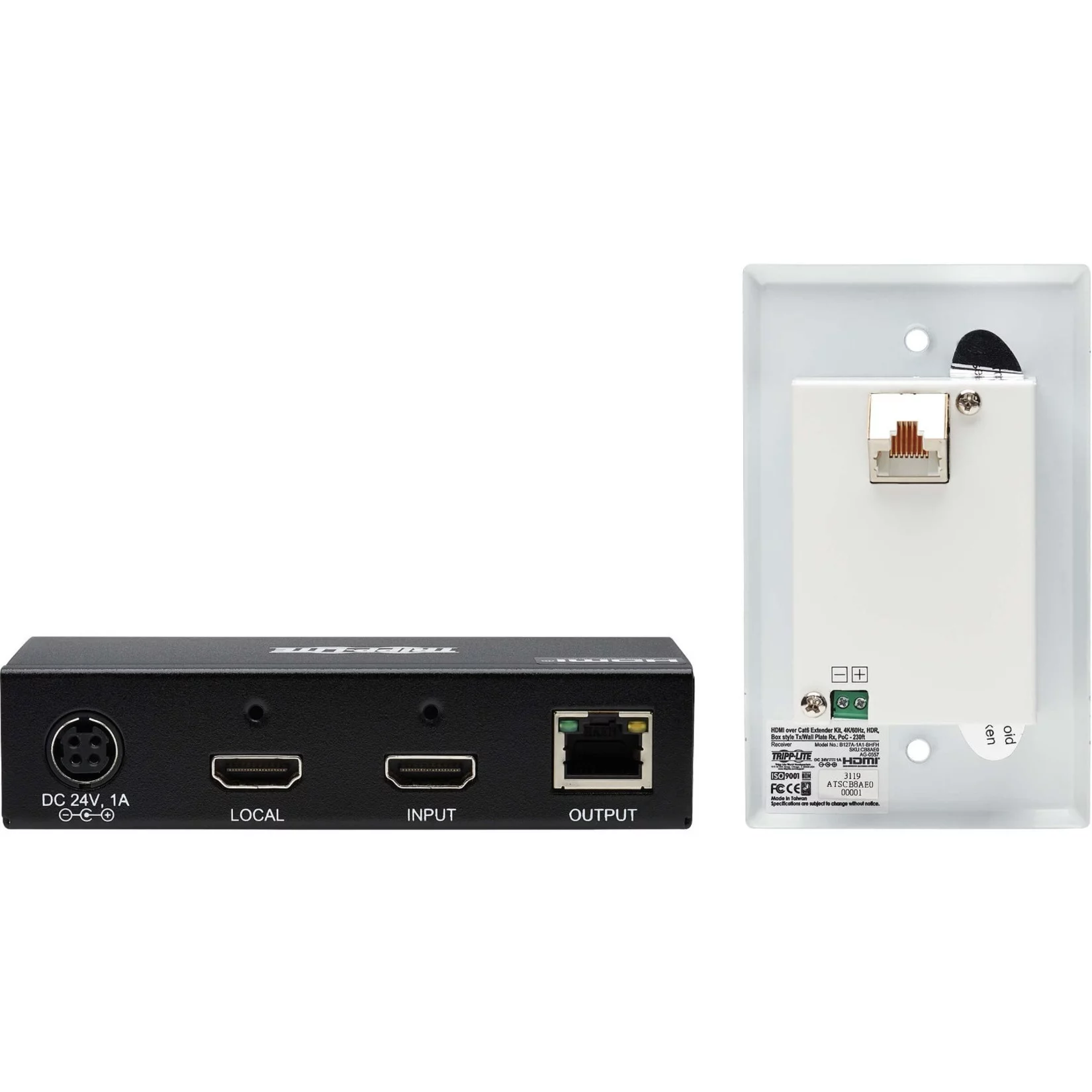 Tripp Lite HDMI Over Cat6 Extender Kit, Box Transmitter/Wall Plate Receiver, 4k 60 Hz, 4:4:4, Ir, Poc, HDR, HDCP 2.2, 230 Ft., Taa - Video/Audio Extender - HDMI - Over Cat 6 - Up to 230 Ft - Taa