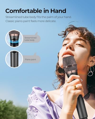 ALPOWL Wireless Microphones, Metal Dynamic Microphone System with Rechargeable Receiver, 50H Duration, 200ft Range, Microphone for Karaoke Singing, Wedding, DJ, Party, Speech, Church