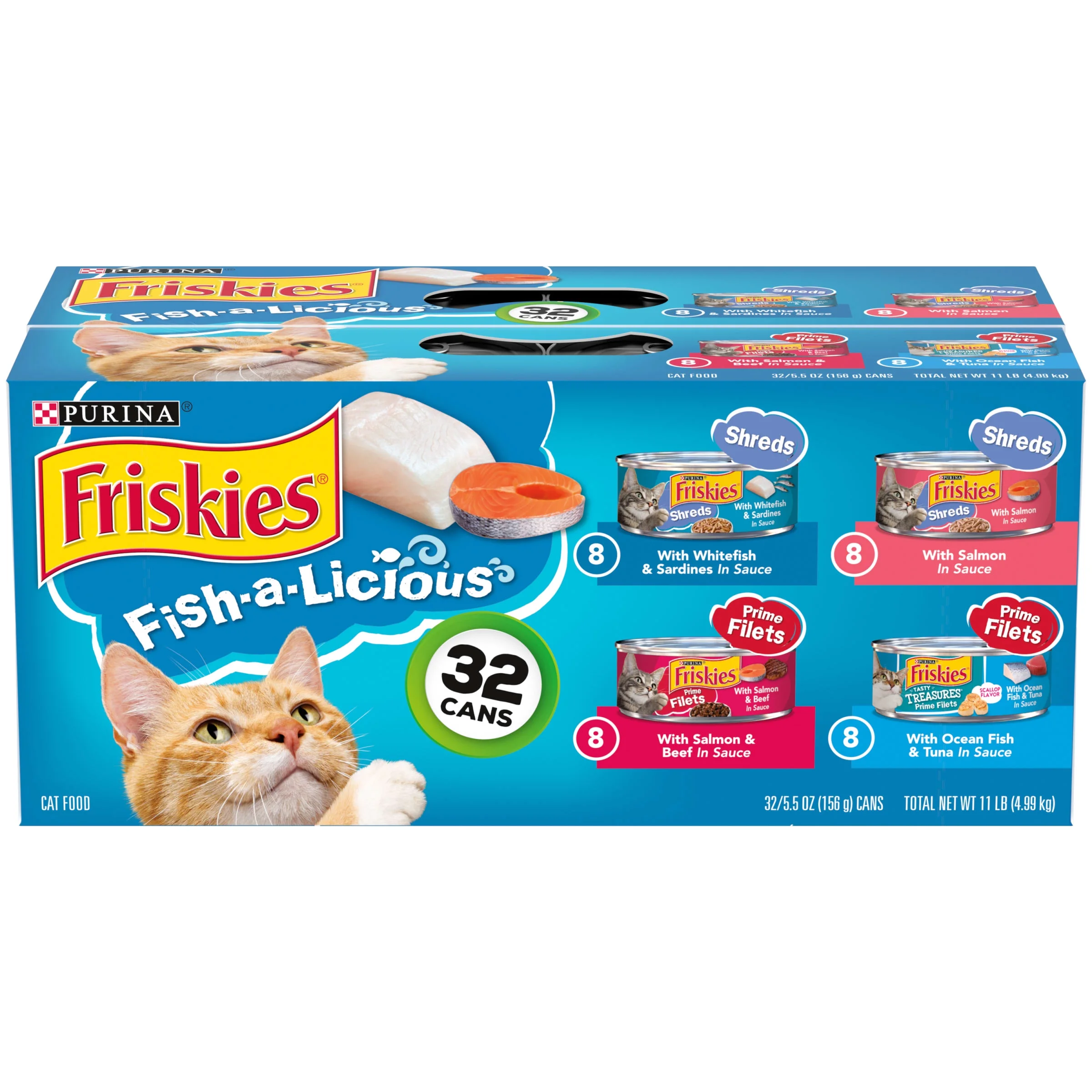Purina Friskies Fish-A-Licious Wet Cat Food Variety Pack, 5.5 oz Cans (32 Pack)