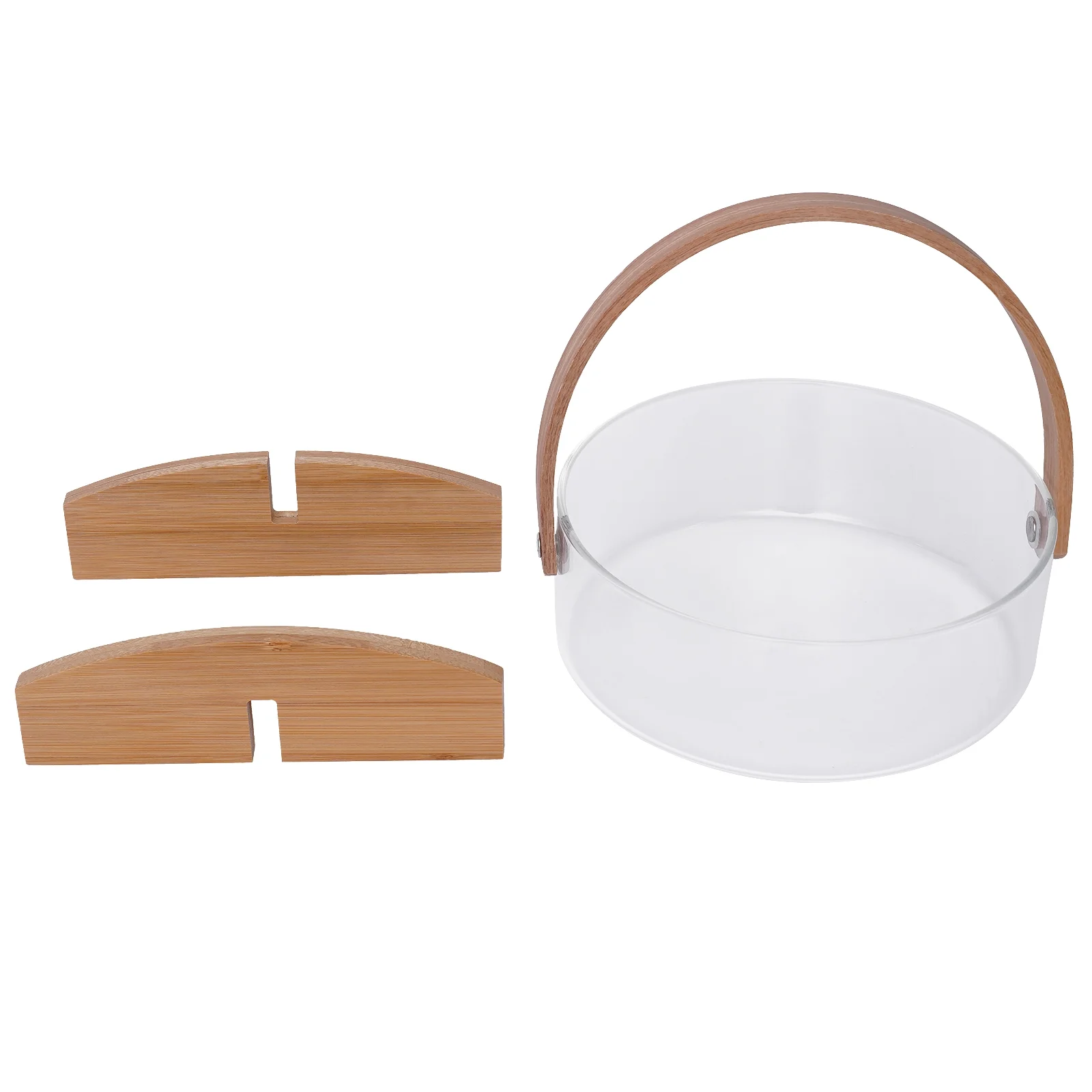 Miumaeov Fruit Serving Bowl Ice Bucket with Handle, 7.09 x 2.36 in Clear Glass Nuts Dry Fruit Snack Tray Fruit Bowl Holder Dried Fruit Basket with Wood Divider