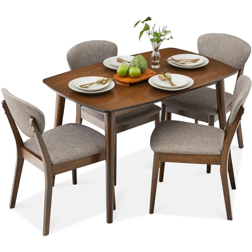 Best Choice Products 5-Piece Dining Set, Compact Mid-Century Modern Table & Chair Set for Home, Apartment w/ 4 Chairs, Padded Seats & Backrests, Wooden Frame - Charcoal/Walnut