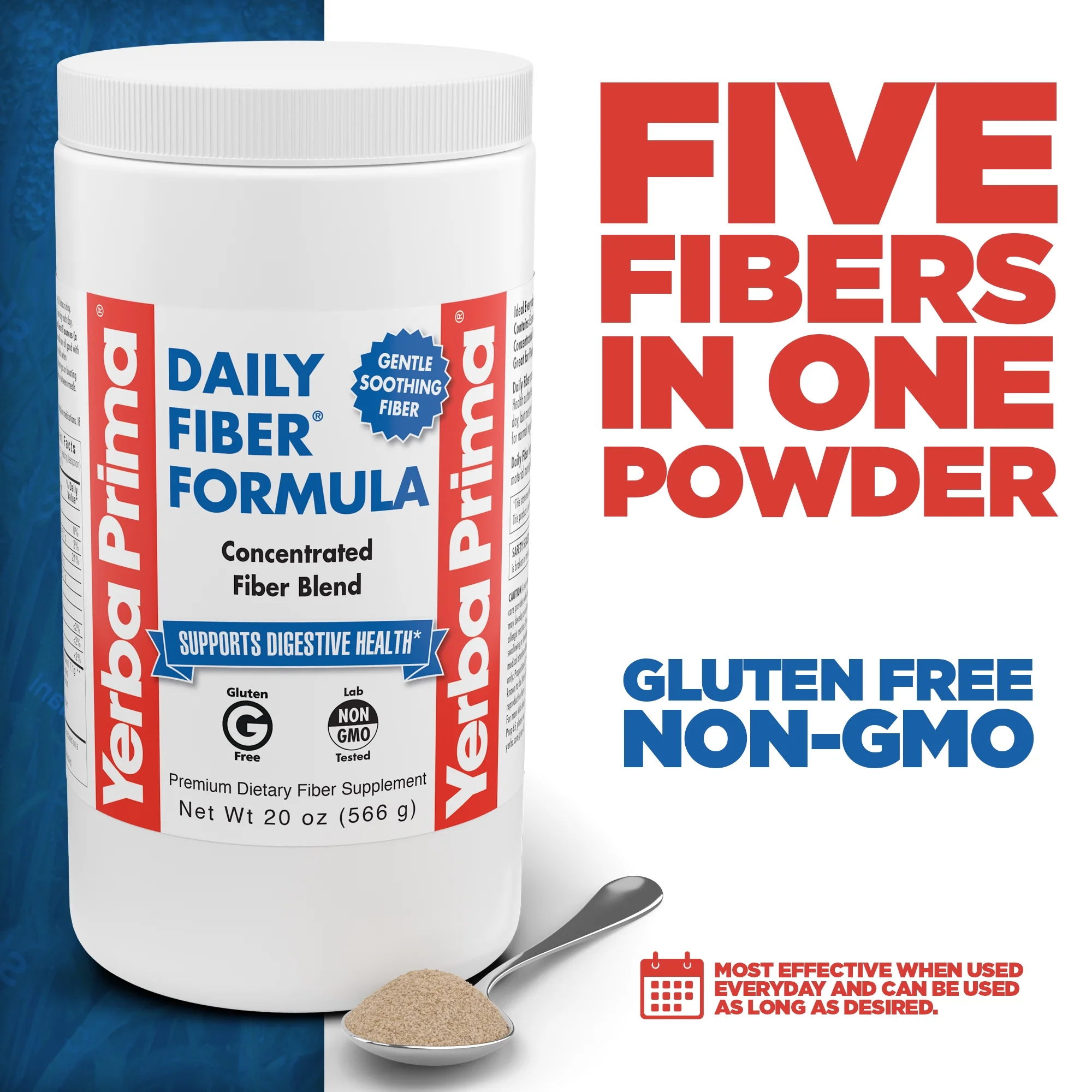 Yerba Prima Daily Fiber Formula - 20 oz Powder - Concentrated Blend of Soluble and Insoluble - with Psyllium Seed Husks, Acacia Gum, Apple Fiber for Bulk - Dietary Bulking Supplement - Regularity