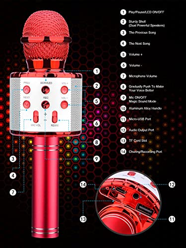 BlueFire 4 in 1 Karaoke Wireless Microphone with LED Lights, Portable Microphone for Kids, Great Gifts Toys for Kids, Girls, Boys and Adults (Black)