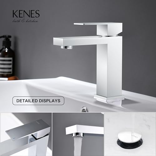 KENES Brushed Nickel Vessel Sink Facuet Single Handle Tall Bathroom Sink Faucet Vanity Bathroom Faucet Basin Mixer Tap with Water Supply Hose and Pop Up Sink Drain, LJ-9031A