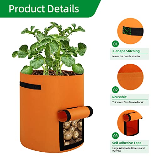 6-Pack 10 Gallon Grow Bags, Thickened Nonwoven Fabric Gallon Pots, Potato Growing Bags, Garden Fabric Grow Bags with Flap and Handles, Vegetable Grow Pots 6 Pack