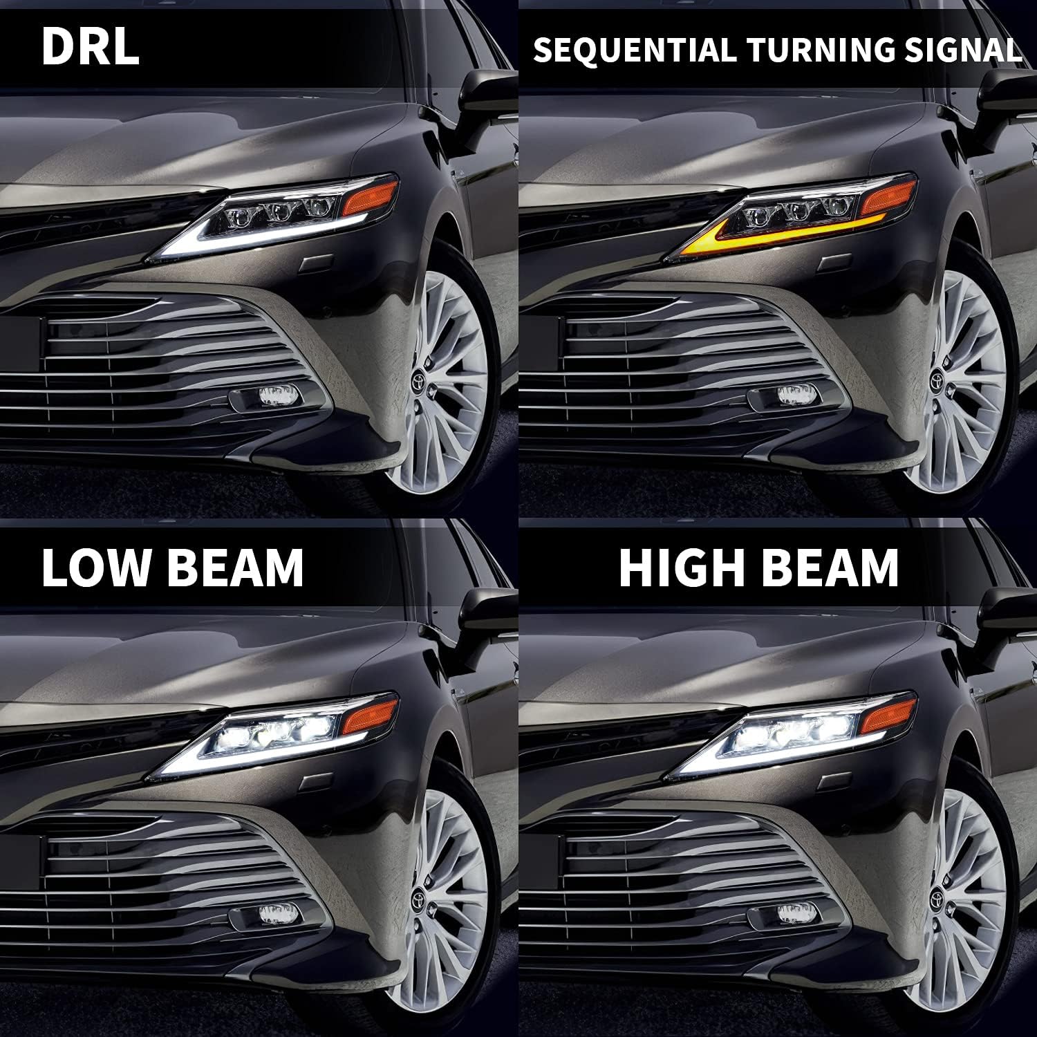 Headlights Assembly for Toyota Camry 2018 2019 2020 2021, Full LED Projector Headlamp with Sequential Turn Signal DRL for Camry XV70 L/ LE/ SE/ XSE/ Hybrid/ TRD, A Pair